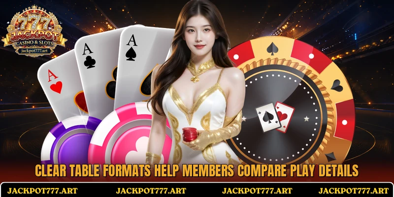 Clear table formats help members compare play details