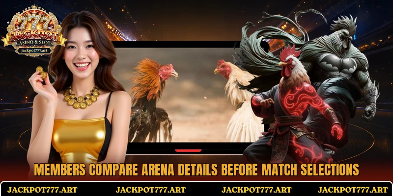 Members compare arena details before match selections