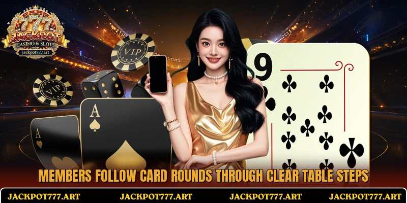 Members follow card rounds through clear table steps